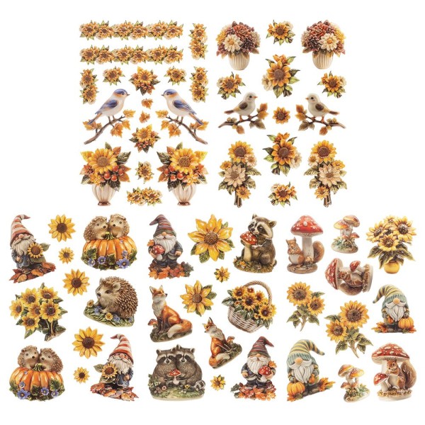 3-D Relief-Sticker, Porzellan-Optik, Herbst, versch. Größen, 5 Bogen