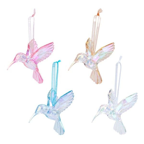 Kristall-Kolibris, facettiert & irisierend, 8,2cm x 7,8cm x 10,4cm, inkl. Organzaband, 4 Stück