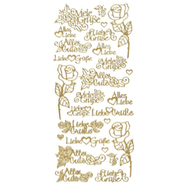 Sticker, Schrift, Viele Grüße, Perlmuttfolie, gold