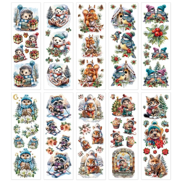 Premium-Transfers, Süße Tiere im Winter, 10cm x 30cm, farbig, 10 Bogen