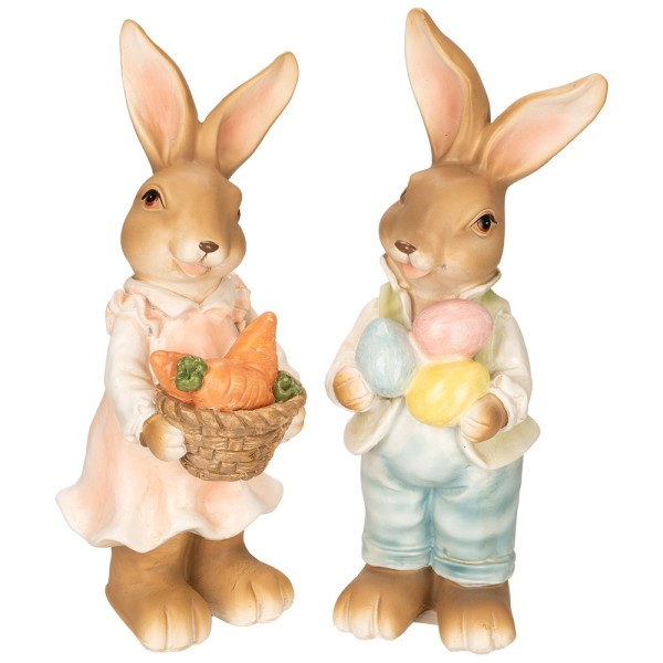 Deko-Figuren, Hasenpaar mit Möhren & Ostereiern 1, Mädchen: 21,4cm hoch, Junge: 22,3cm hoch, 2 Stück
