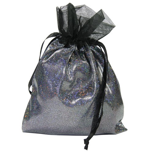 Schmuckbeutel mit Glitzer-Effekt, Satin, 10 x 13 cm, silber