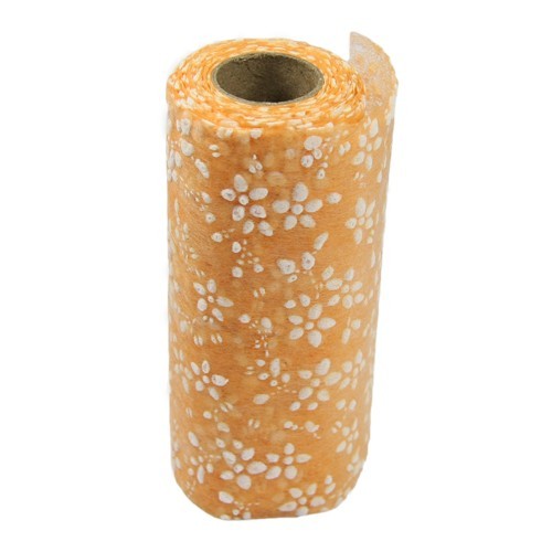 Deko-Tüll-Band mit Blütendekor, 12 cm x 5 m, apricot