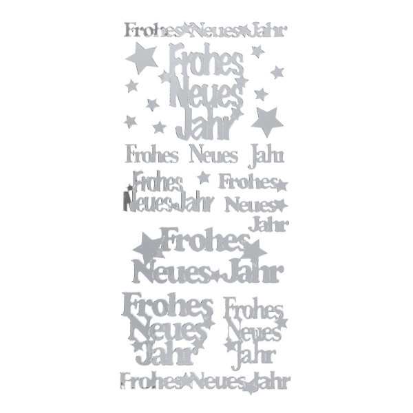 Sticker Frohes Neues Jahr, Spiegelfolie, silber