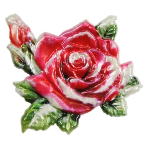 Wachsornament, Rose, farbig, geprägt, 7x7cm