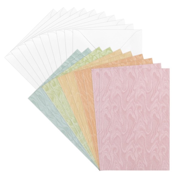 Perlmutt-Grußkarten, Marmor-Schimmer, 11,5cm x 16,5cm, 5 Farben, inkl. Umschläge, 10 Stück
