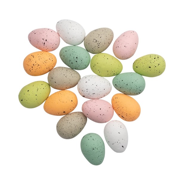 Deko-Eier, gesprenkelt, 6 verschiedene Farben, 4cm x 2,8cm, 18 Stück