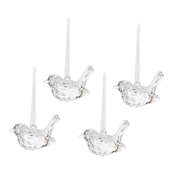 Kristall-Vögel, facettiert, klar, 3,3cm x 3,6cm x 5,8cm, inkl. Organzaband, 4 Stück
