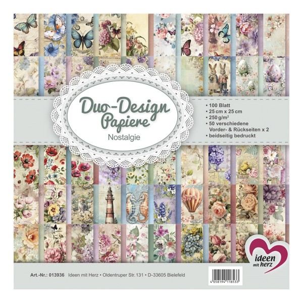 Duo-Design-Papiere, Nostalgie, beidseitig bedruckt, 25cm x 25cm, 250 g/m², 100 Blatt