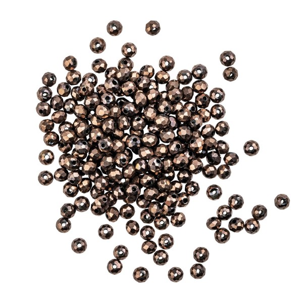 Perlen, rund, Ø 3mm, facettiert, kaffeebraun, metallic, 200 Stück