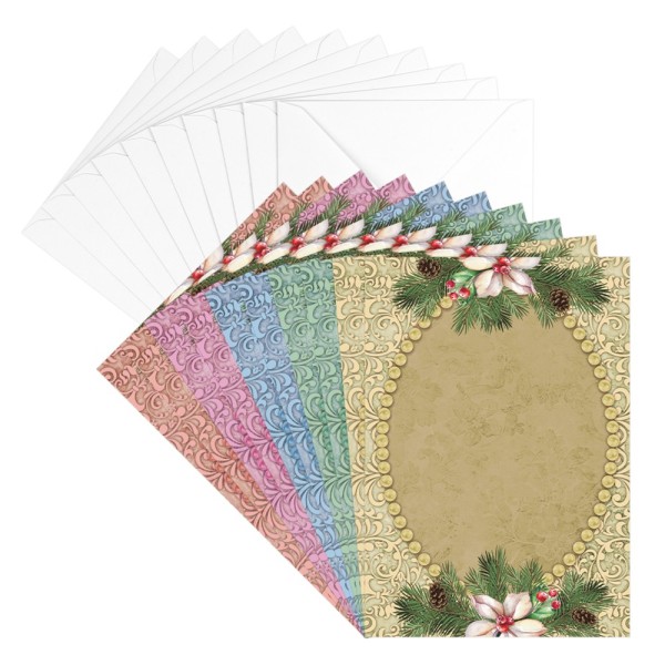 Motiv-Grußkarten, Weihnachtliche Perlenrahmen, 11,5cm x 16,5cm, 5 Farben, inkl. Umschläge, 20-teilig
