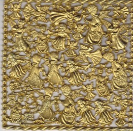 Wachsornament-Platte Engel mit Kleidern, 16 x 16 cm, gold mit Glimmer