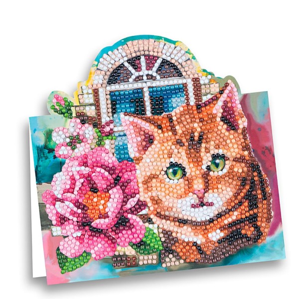 Diamond-Painting-Aufstellkarte, Katze vor Fenster, 16,3cm x 16cm, inkl. Zubehör