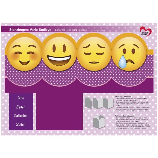 Stanzbogen, Vario-Smileys, DIN A4, Design 4