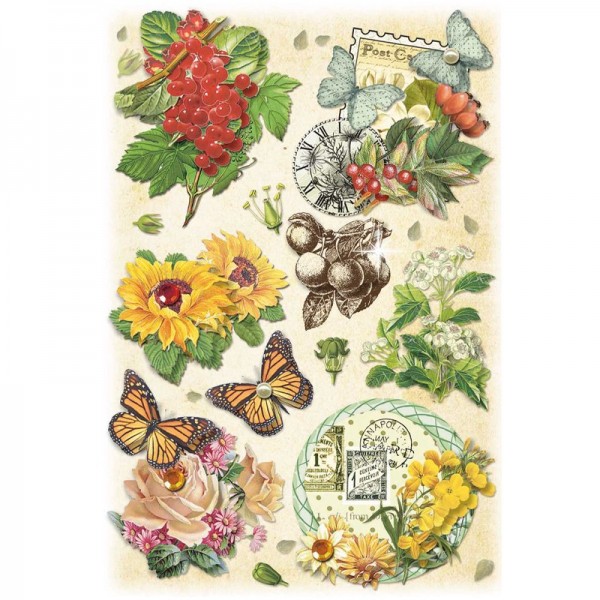 3-D Stickerbogen, Vintage-Blumen 2, 12,7 x 18,8 cm