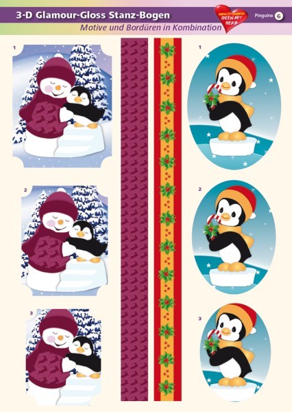 3-D GlamourGloss Bogen, Pinguine, DIN A4, Motiv 6