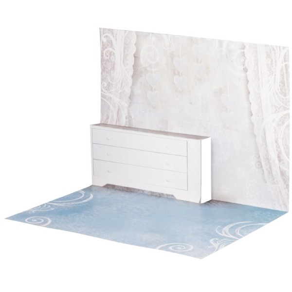 Pop-Up-Grußkarten-Einleger, gefaltet 11 x 15,5 cm, Zimmer, blau