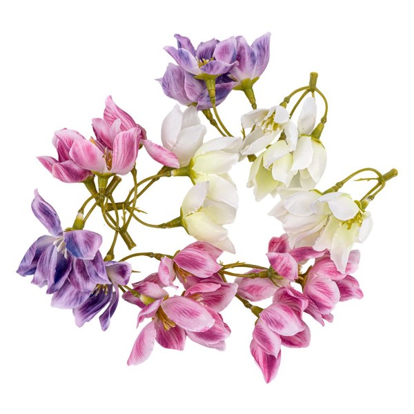 Deko-Blüten, Zweige, Farbmix 3, mit je 3 Blüten in verschiedenen Farben, 8 Stück