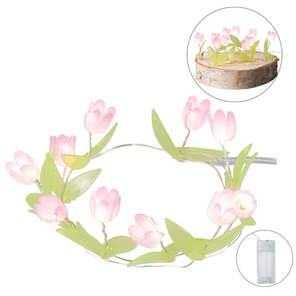 LED-Drahtlichterkette rosa Blümchen, 10 LEDs in Warmweiß, inkl. Timer