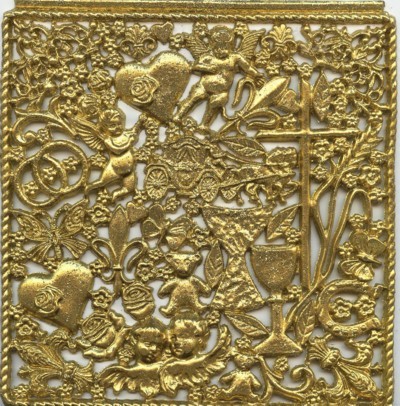 Wachsornament-Platte Festliche Anlässe,ca. 16 x 16 cm, gold mit Glimmer