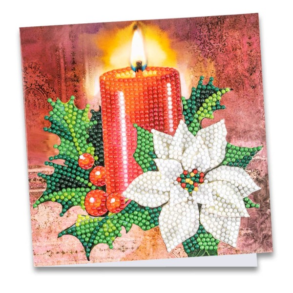 Diamond-Painting-Grußkarte, Kerze mit Weihnachtsstern, 16cm x 16cm, inkl. Zubehör