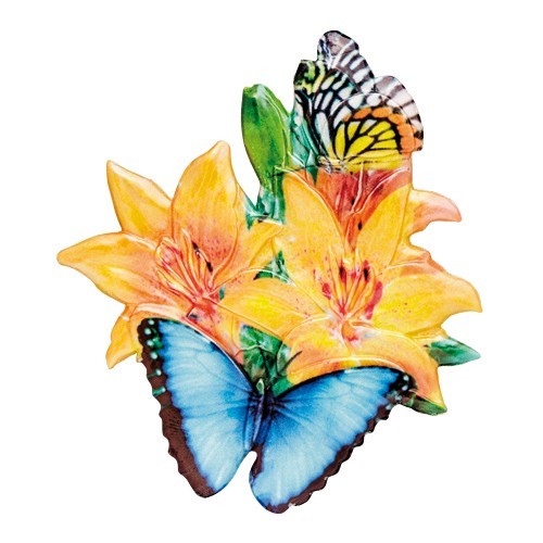 Wachsornament Blumen & Schmetterlinge 2, farbig, geprägt, 7cm