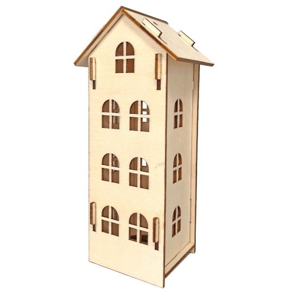 Haus aus Holz, zum Zusammenstecken, Design 3, 7cm x 5,6cm x 15,5cm