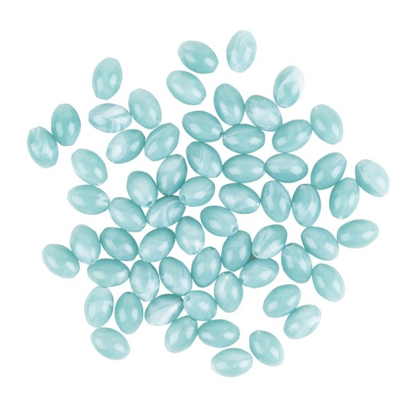 Perlen, oval, glänzend, 1,3cm x 1cm, Jade-Optik, mint, 60 Stück
