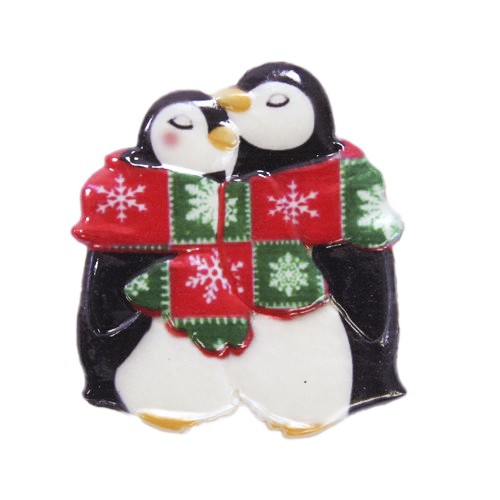 Wachsornament, Pinguin-Paar, farbig, geprägt, 7,5x6,5cm