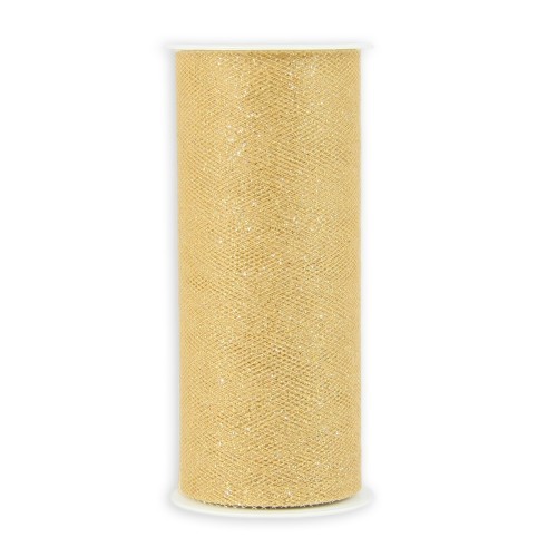 Deko-Tüll-Band mit Glimmer, 12 cm x 5 m, gold