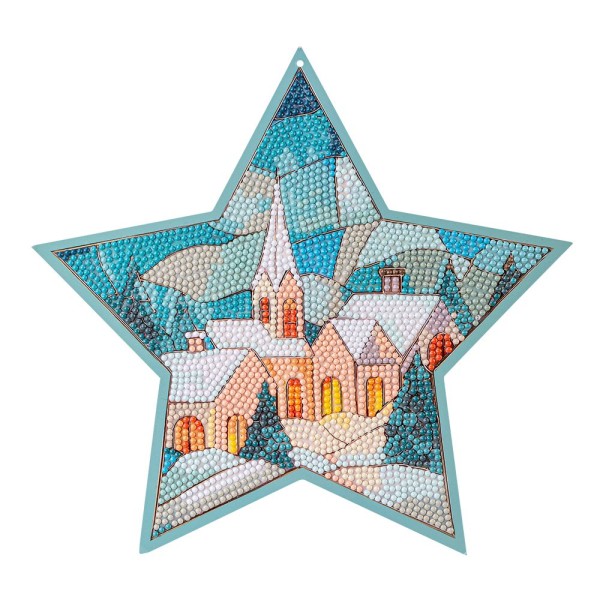 Diamond-Painting-Fensterbild, Stern, Winterdorf, 500g/m², doppelseitig