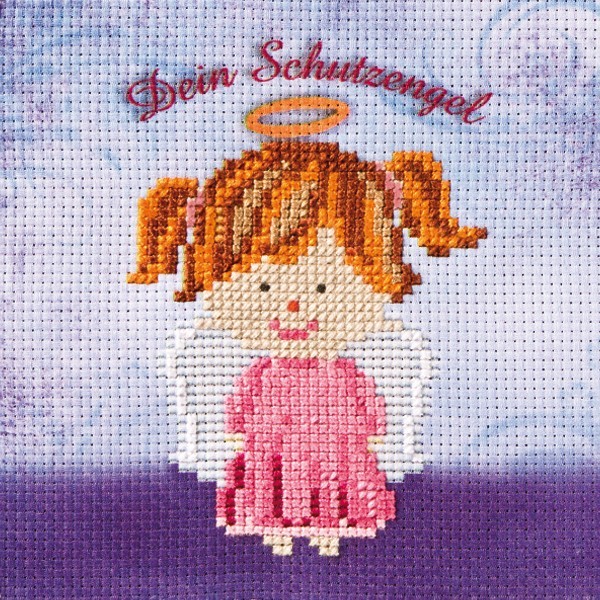 Stickbild-Set, malerischer Hintergrund,  14,5x14,5cm, Schutzengel