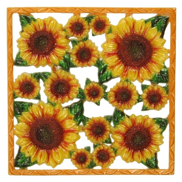 Wachsornament-Platte Sonnenblumen, 10 x 10 cm