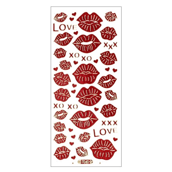 Microglitter-Sticker, Love & Kiss, Kussmünder, rot