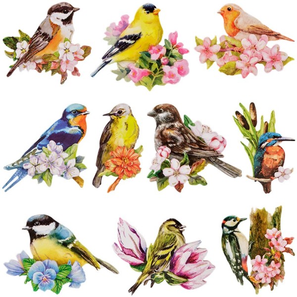 3-D Motive, Vögel auf Zweigen, 6-10,5cm, 10 Motive
