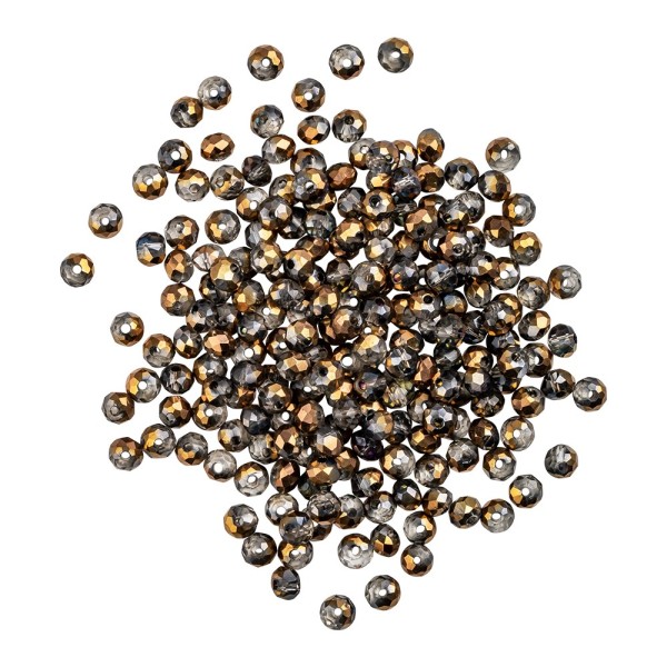Perlen, rund, Ø 3mm, facettiert, zweifarbig, klar, kupfergold-metallic, 200 Stück
