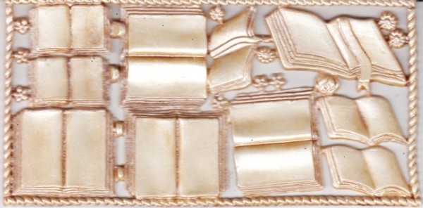 Wachsornamente-Platte Bücher, 16 x 8 cm, creme/braun-patiniert