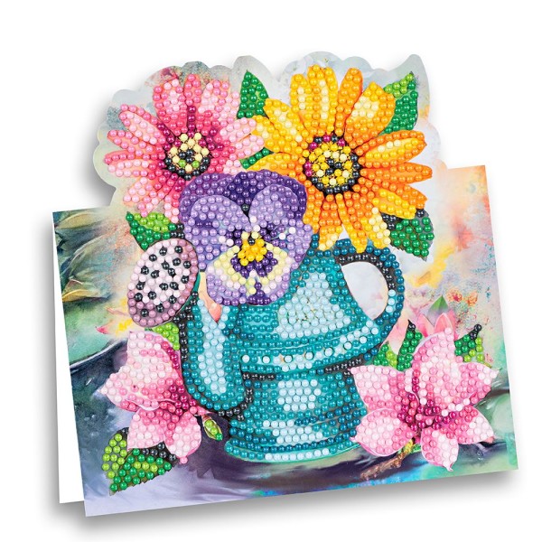 Diamond-Painting-Aufstellkarte, Gießkanne mit Blumen, 16,3cm x 16cm, inkl. Zubehör