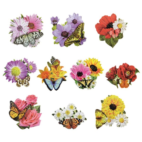 3-D Motive, Blumen & Schmetterlinge, Gold-Gravur, 8cm, 10 Motive