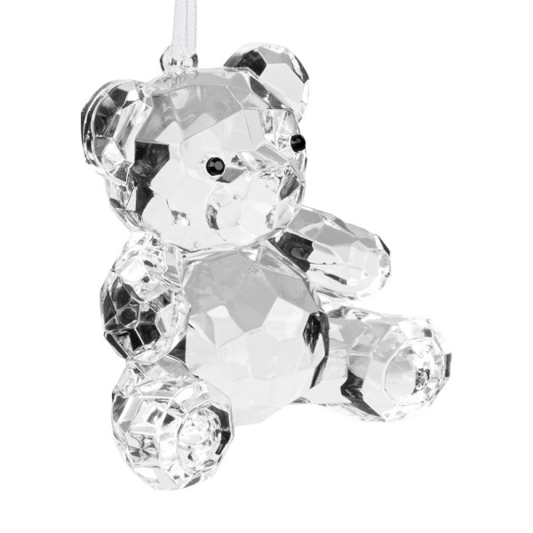 Kristall-Bär, facettiert, klar, 6,4cm x 4,5cm x 6,5cm, inkl. Organzaband