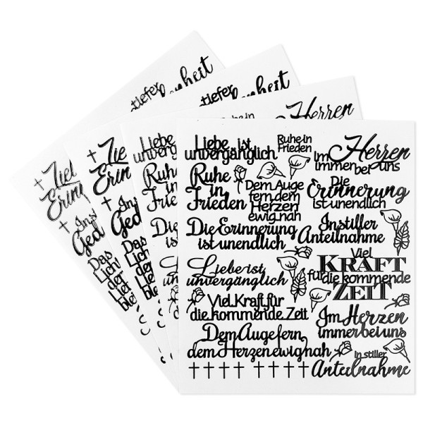 Stickerbogen "Handlettering Art", Kondolenz, schwarz, schwarz/silber, 20cm x 23cm, 4 Bogen