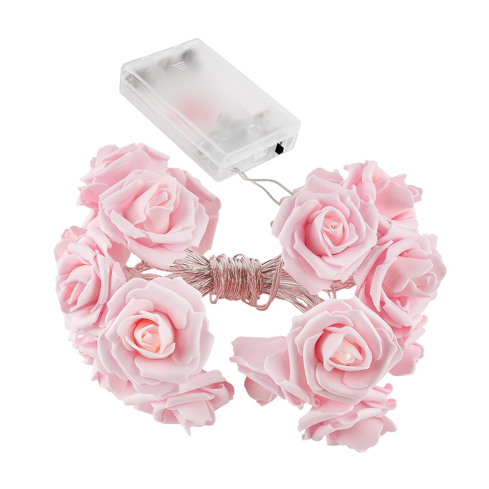 LED-Lichterkette, Rosen, rosa, | 20 & in | Warmweiß Deko- & Leucht-Deko LED-Lämpchen | Lichterketten mit LED Herz Ideen Geschenkartikel 