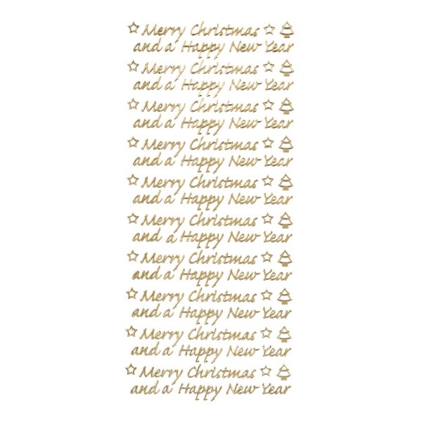 Sticker, Merry Christmas and a Happy New Year, Perlmuttfolie, gold