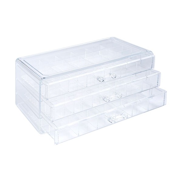 Sortier-/Aufbewahrungsbox mit 3 Schubladen, 72 Fächer, transparent