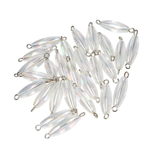 Perlen mit Kettelstift, Oval, 6mm x 18mm, klar, irisierend, 28 Stück