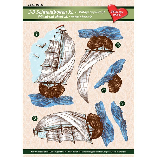 3-D Bogen XL-Segelschiff, Vintage, zum Ausschneiden