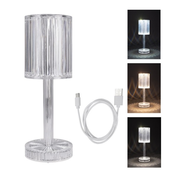 LED-Tischlampe, Kristalloptik 2, 24,6cm hoch, dimmbar, wiederaufladbar