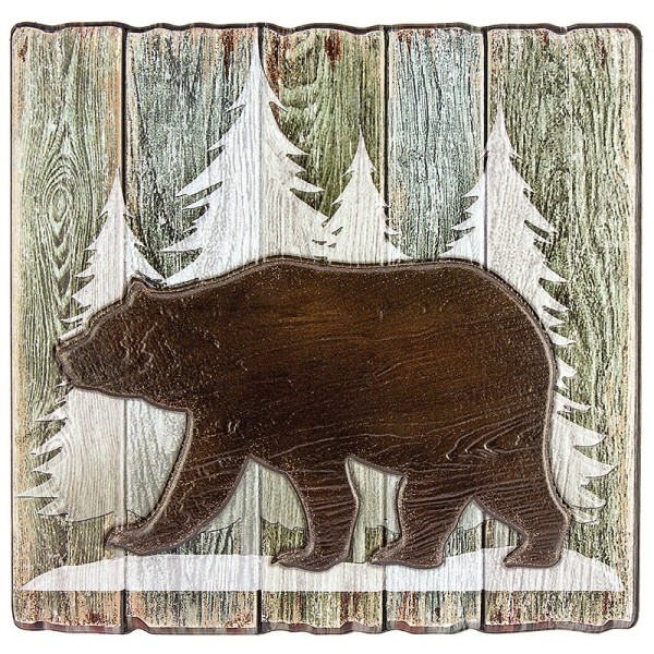 Relief-Sticker in Holz-Optik, Bär auf Holzpaneelen, 18 cm x 17,5 cm