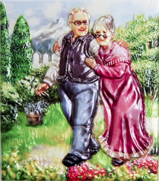 Wachsbild, Oma & Opa im Garten, 8 x 7 cm