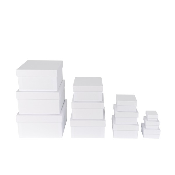 Geschenkboxen, quadratisch, 12 verschiedene Größen, weiß, 12 Stück